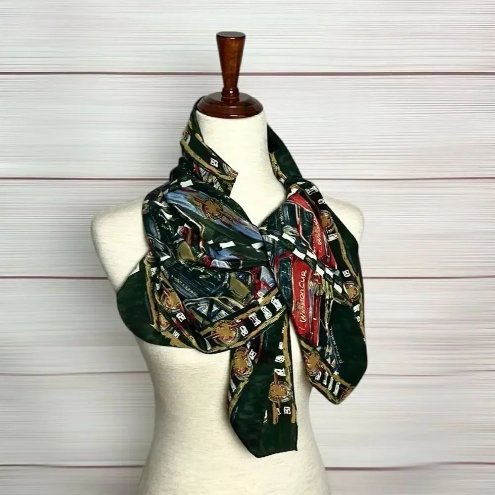 Vintage Silk Scarf Richard Wallich NASCAR Winston Cup Green Multicolor